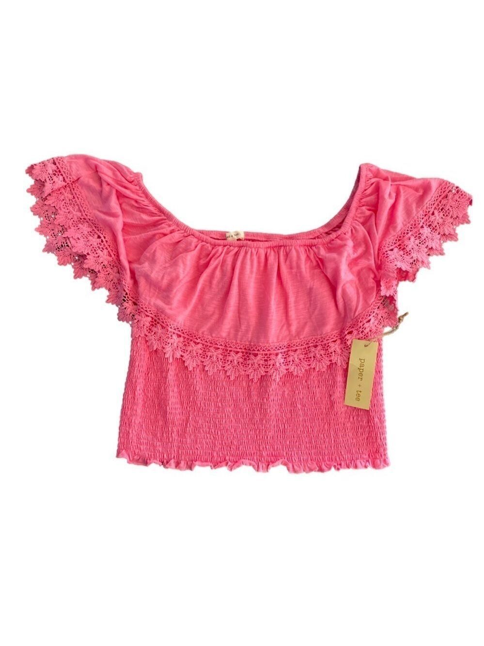 Paper + Tee Plus Size Cropped Short Sleeve Top With Crochet NWT Size 1X